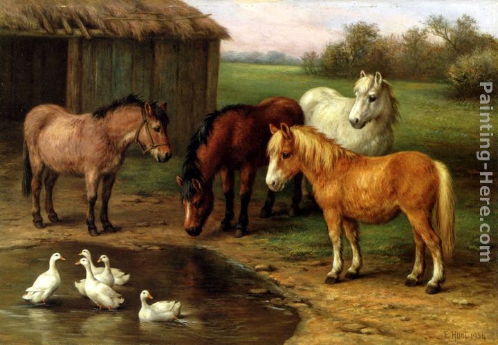 Ponies By A Pond painting - Edgar Hunt Ponies By A Pond art painting